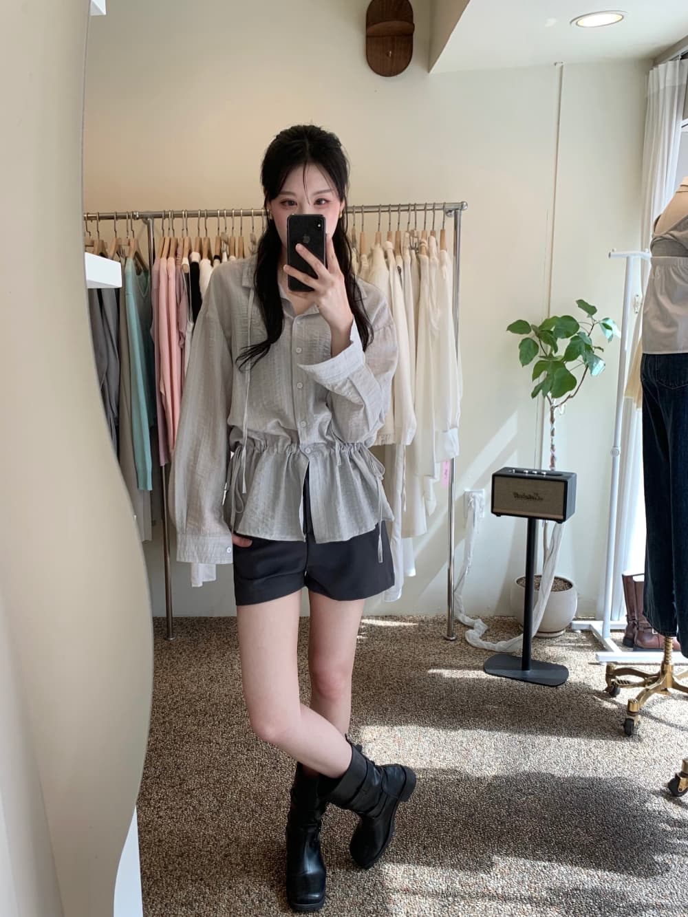 있음 선적 사이즈 업데이트 한국 chic 여름 새로운 품격 슬림해 보이는 허리 수축 슬림해 보이는 레이스업 긴팔 셔츠 상세 이미지 16