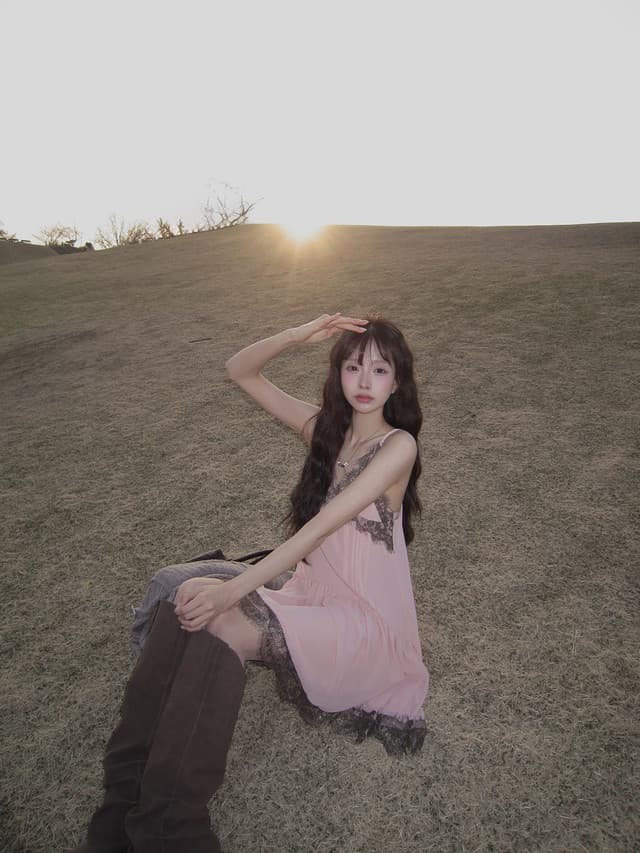있음 선적 사이즈 업데이트 한국 chic 여름 새로운 달콤함 레이스 조각 슬립 드레스 상세 이미지 7