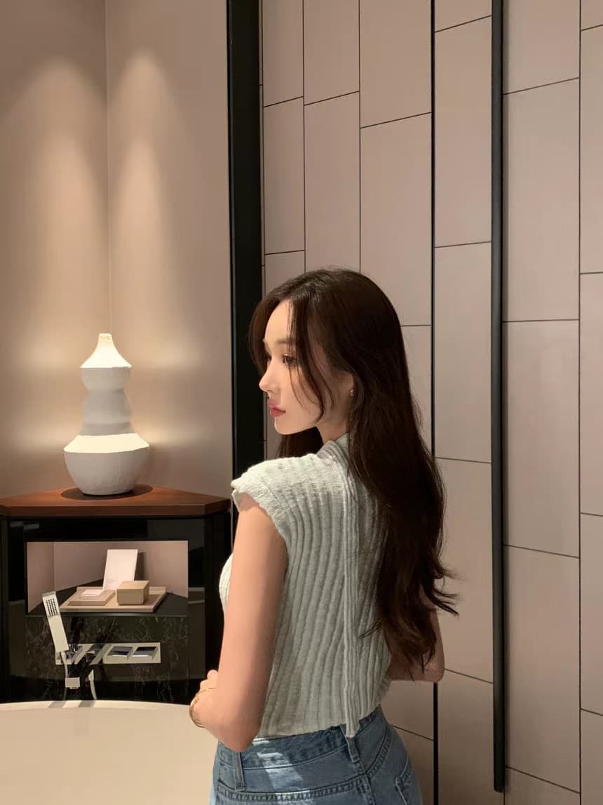 있음 선적 사이즈 업데이트 한국 chic 여름 새로운 V넥 행침 목 반팔 니트 스웨터 여성 몸매 가꾸기 맨위 상세 이미지 12