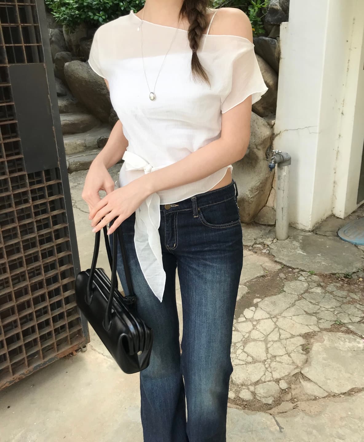 있음 선적 사이즈 업데이트 한국 chic 여름 새로운 수 있습니다. 오프숄더 ~을 통해 얇은 스타일 레이스업 허리 수축 슬림해 보이는 셔츠 상세 이미지 11