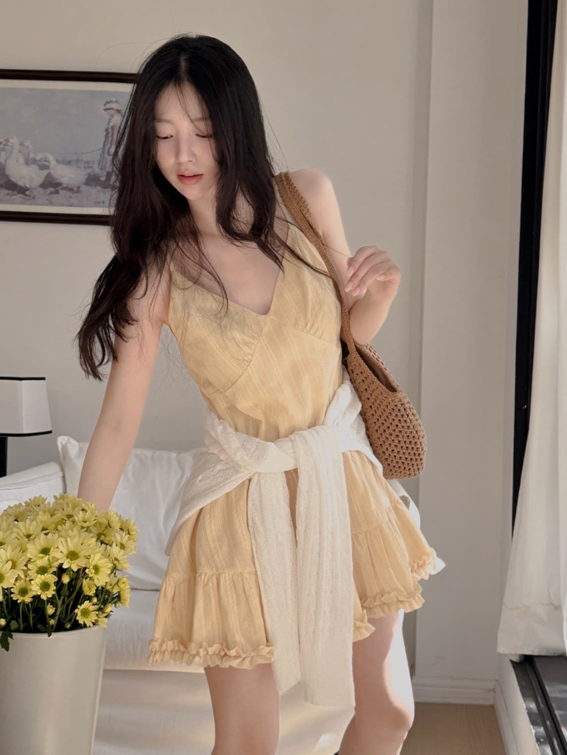 있음 선적 사이즈 업데이트 한국 chic 여름 새로운 프랑스식 달콤함 목이버섯 레이스 슬립 귀여운 드레스 상세 이미지 13