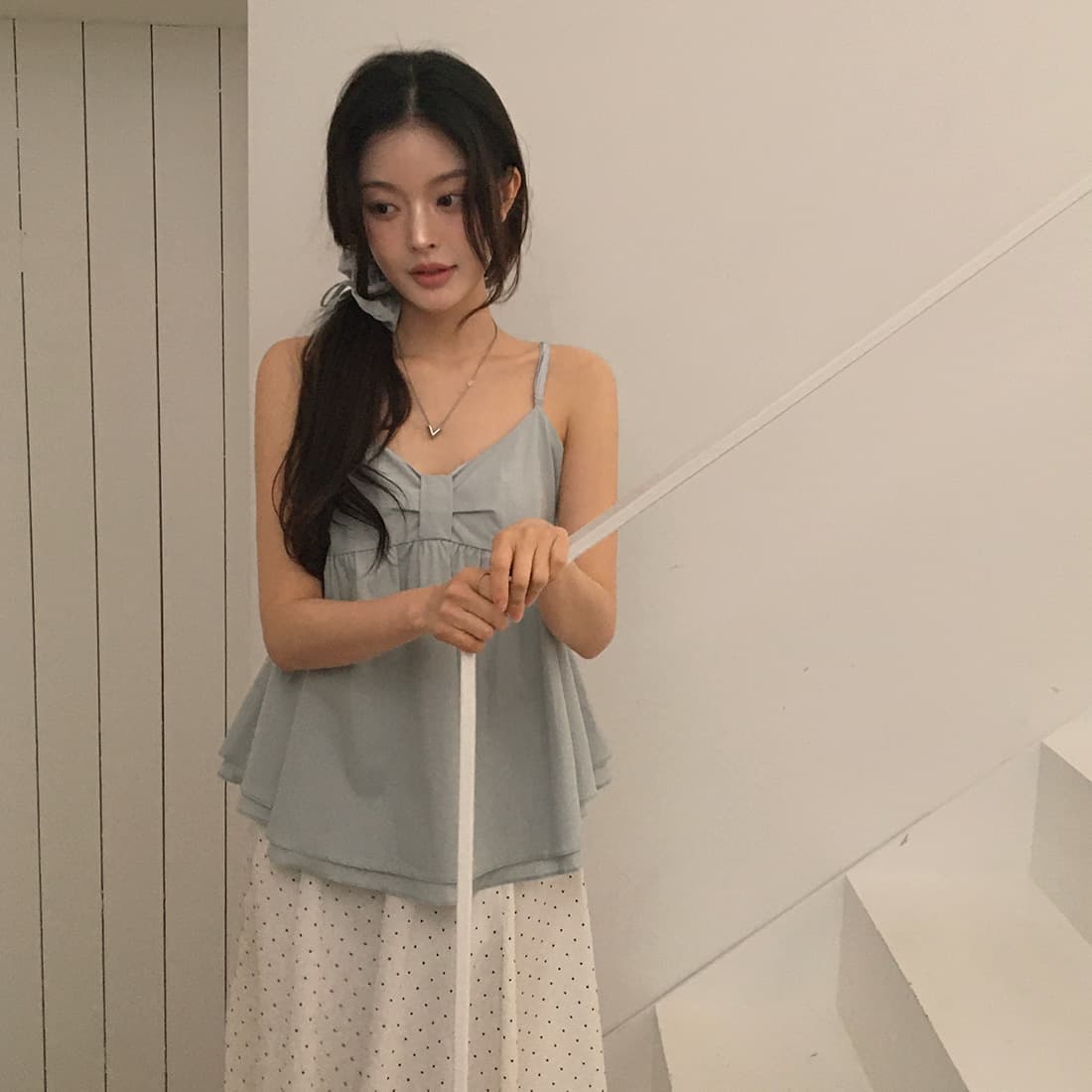 있음 선적 사이즈 업데이트 한국 chic 여름 새로운 이중층 치마 스타일 조끼 슬립 맨위 머리카락 올가미 로드 중 상세 이미지 2