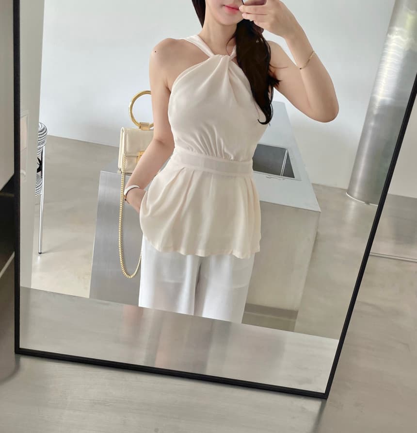 있음 선적 사이즈 업데이트 한국 chic 여름 새로운 달콤함 십자가 슬립 뒤로 부서 허리 스트랩 셔츠 상세 이미지 6