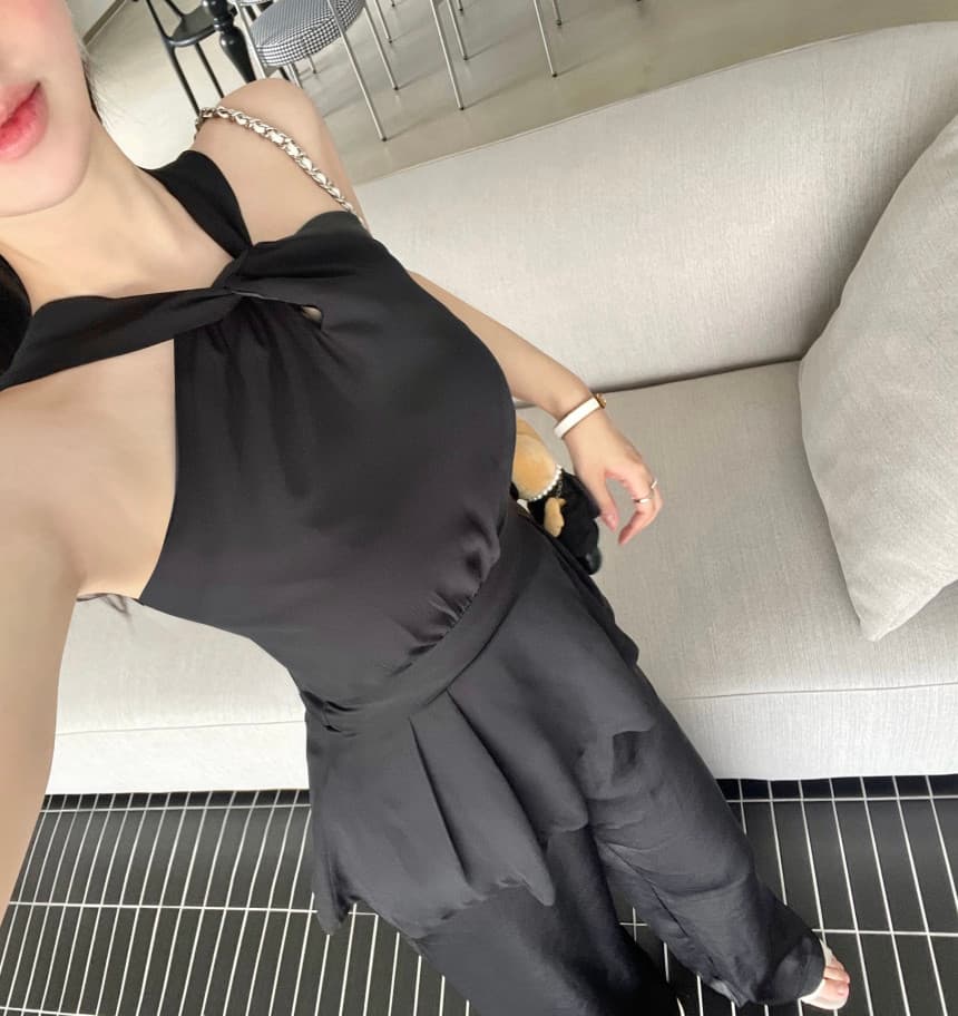 있음 선적 사이즈 업데이트 한국 chic 여름 새로운 달콤함 십자가 슬립 뒤로 부서 허리 스트랩 셔츠 상세 이미지 11