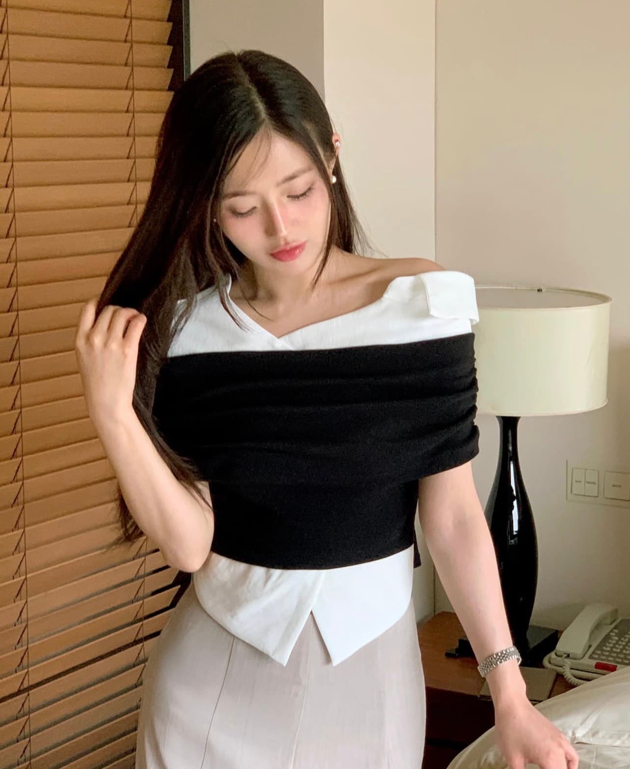 있음 선적 사이즈 업데이트 한국 chic 여름 새로운 슬림해 보이는 디자인 센스 품격 셔츠 패치워크 반팔 셔츠