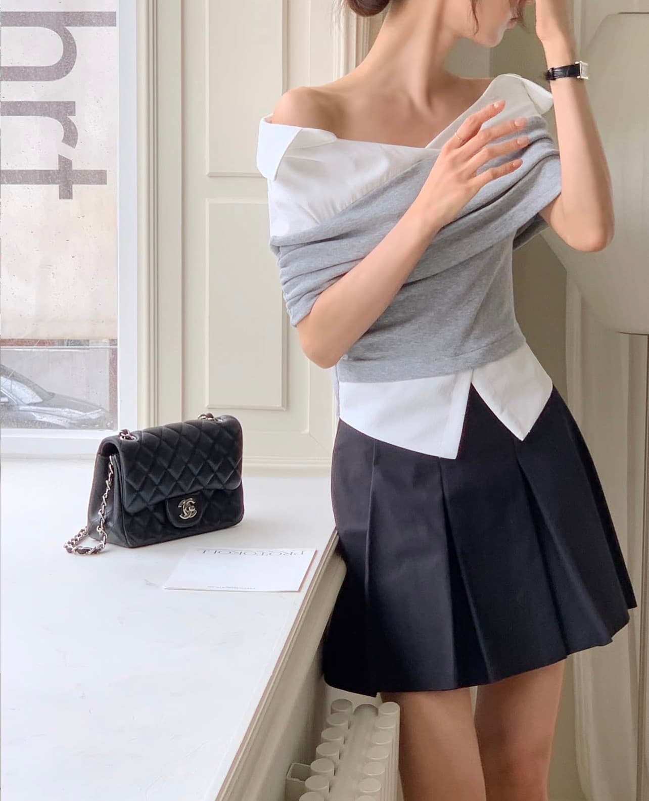 있음 선적 사이즈 업데이트 한국 chic 여름 새로운 슬림해 보이는 디자인 센스 품격 셔츠 패치워크 반팔 셔츠 이미지 3
