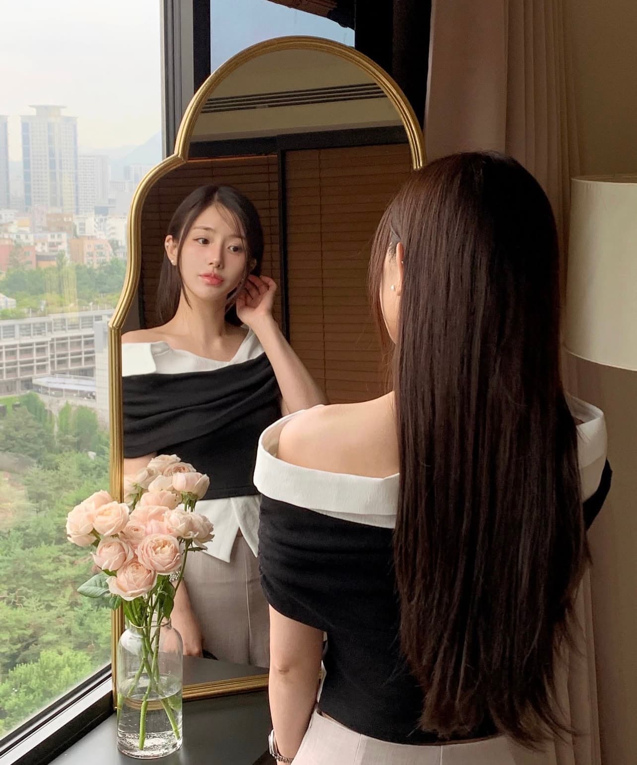 있음 선적 사이즈 업데이트 한국 chic 여름 새로운 슬림해 보이는 디자인 센스 품격 셔츠 패치워크 반팔 셔츠 상세 이미지 3