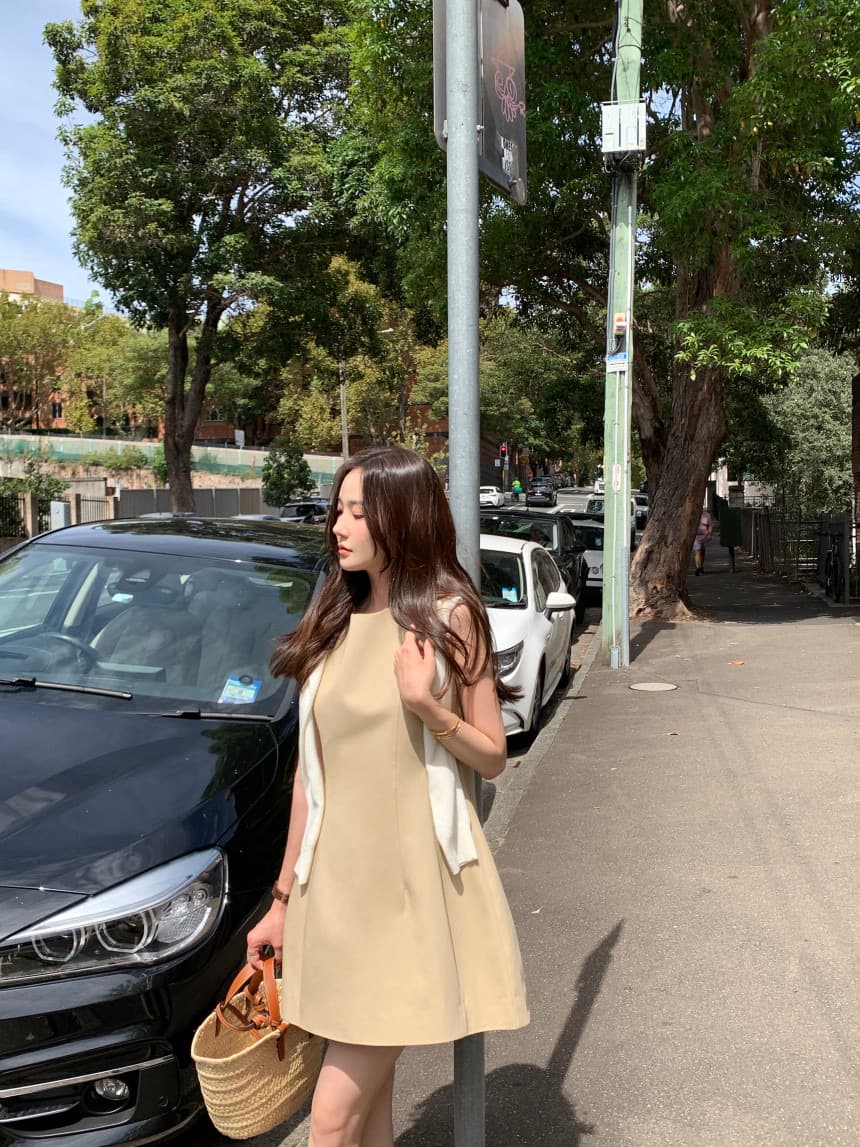 있음 선적 사이즈 업데이트 한국 chic 새로운 프랑스식 미니멀리즘 라운드 넥 품격 민소매 드레스 상세 이미지 23
