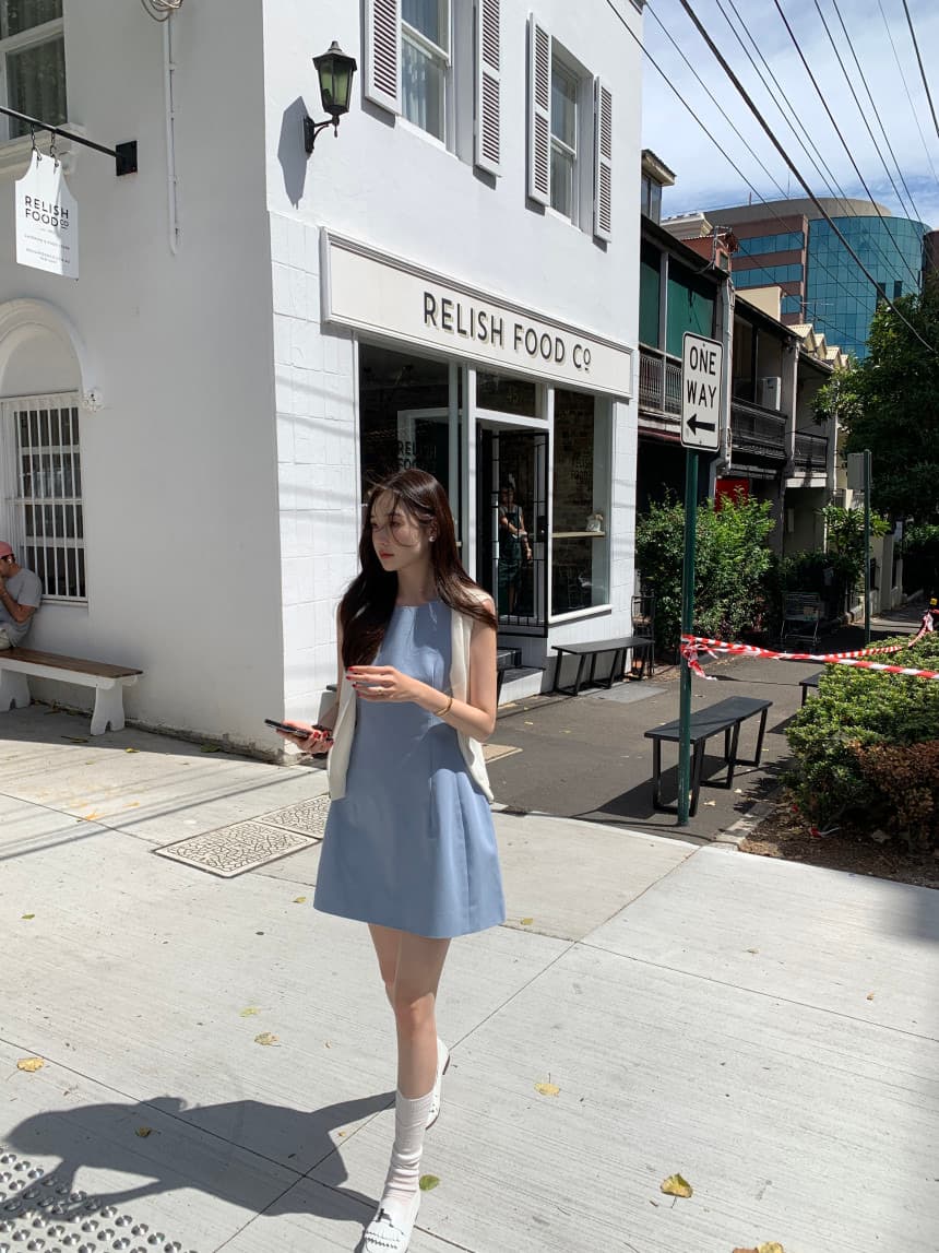 있음 선적 사이즈 업데이트 한국 chic 새로운 프랑스식 미니멀리즘 라운드 넥 품격 민소매 드레스 상세 이미지 37