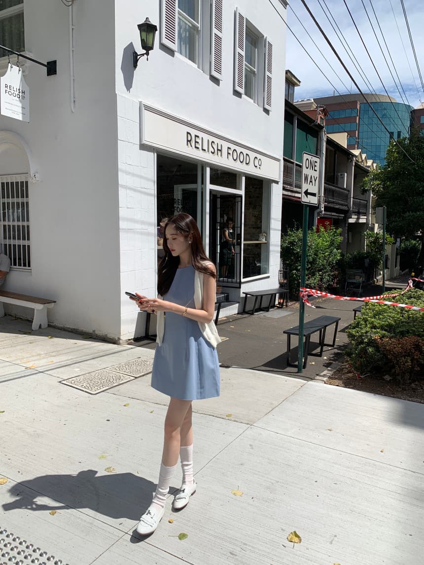 있음 선적 사이즈 업데이트 한국 chic 새로운 프랑스식 미니멀리즘 라운드 넥 품격 민소매 드레스 상세 이미지 38