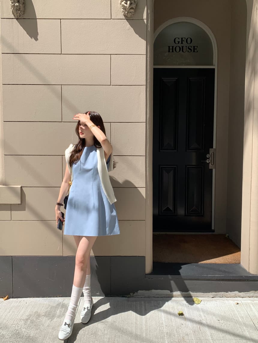 있음 선적 사이즈 업데이트 한국 chic 새로운 프랑스식 미니멀리즘 라운드 넥 품격 민소매 드레스 상세 이미지 56