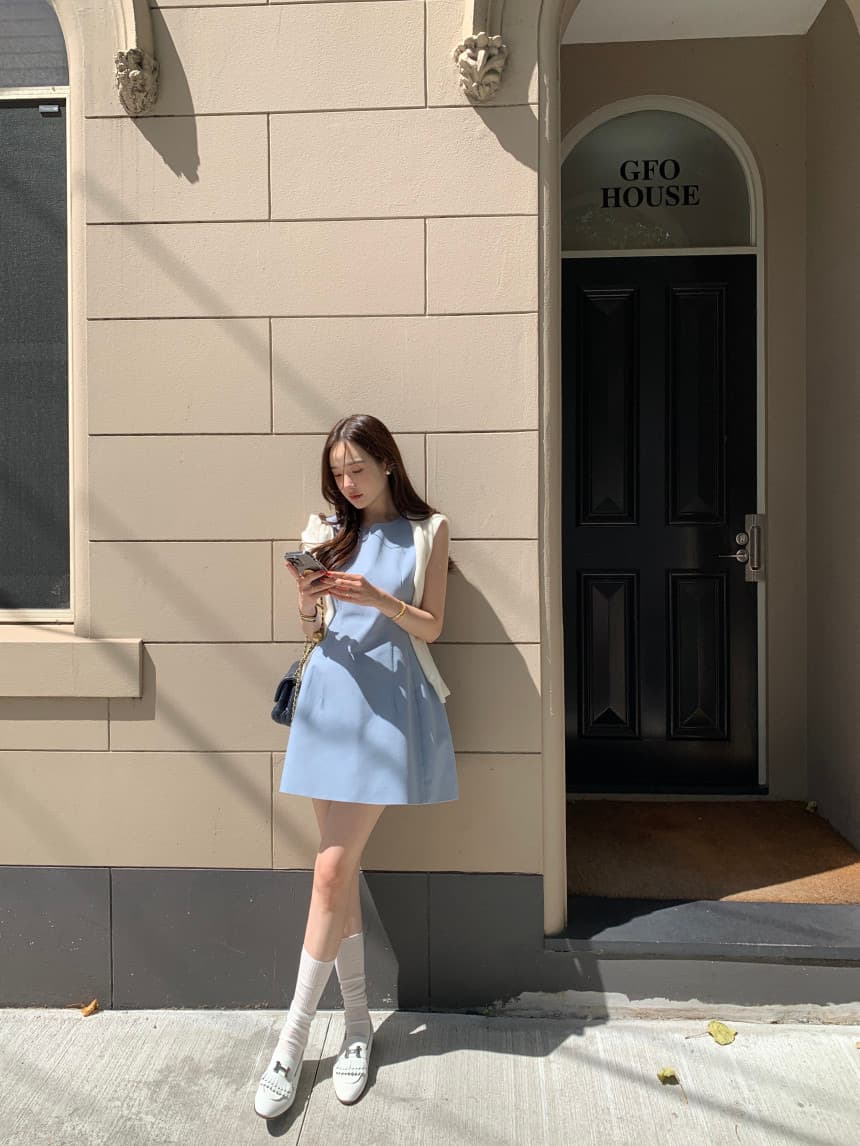 있음 선적 사이즈 업데이트 한국 chic 새로운 프랑스식 미니멀리즘 라운드 넥 품격 민소매 드레스 상세 이미지 60