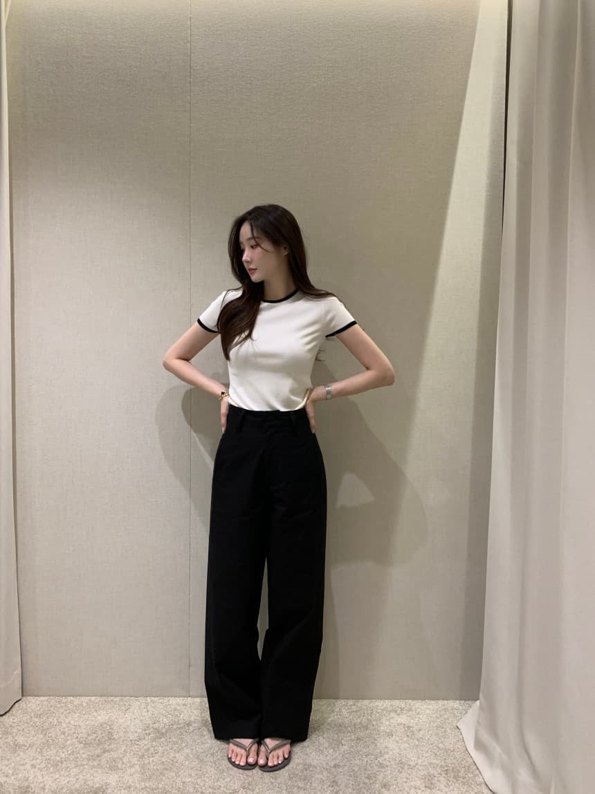 있음 선적 사이즈 업데이트 한국 chic 여름 새로운 얇은 스타일 프랑스식 배색 품격 반팔 니트 스웨터 상세 이미지 7