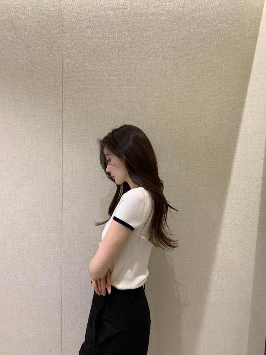 있음 선적 사이즈 업데이트 한국 chic 여름 새로운 얇은 스타일 프랑스식 배색 품격 반팔 니트 스웨터 상세 이미지 9