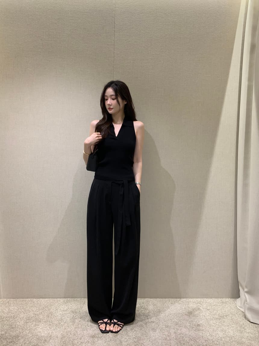 있음 선적 사이즈 업데이트 한국 chic 여름 새로운 미니멀리즘 폴로 칼라 민소매 니트 스웨터 상세 이미지 36