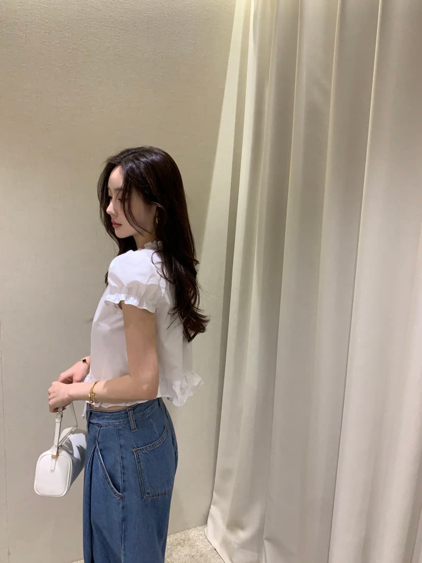 있음 선적 사이즈 업데이트 한국 chic 여름 새로운 달콤함 디자인 센스 레이스업 레이스 슬림해 보이는 쇼트 스타일 작은 셔츠 상세 이미지 7