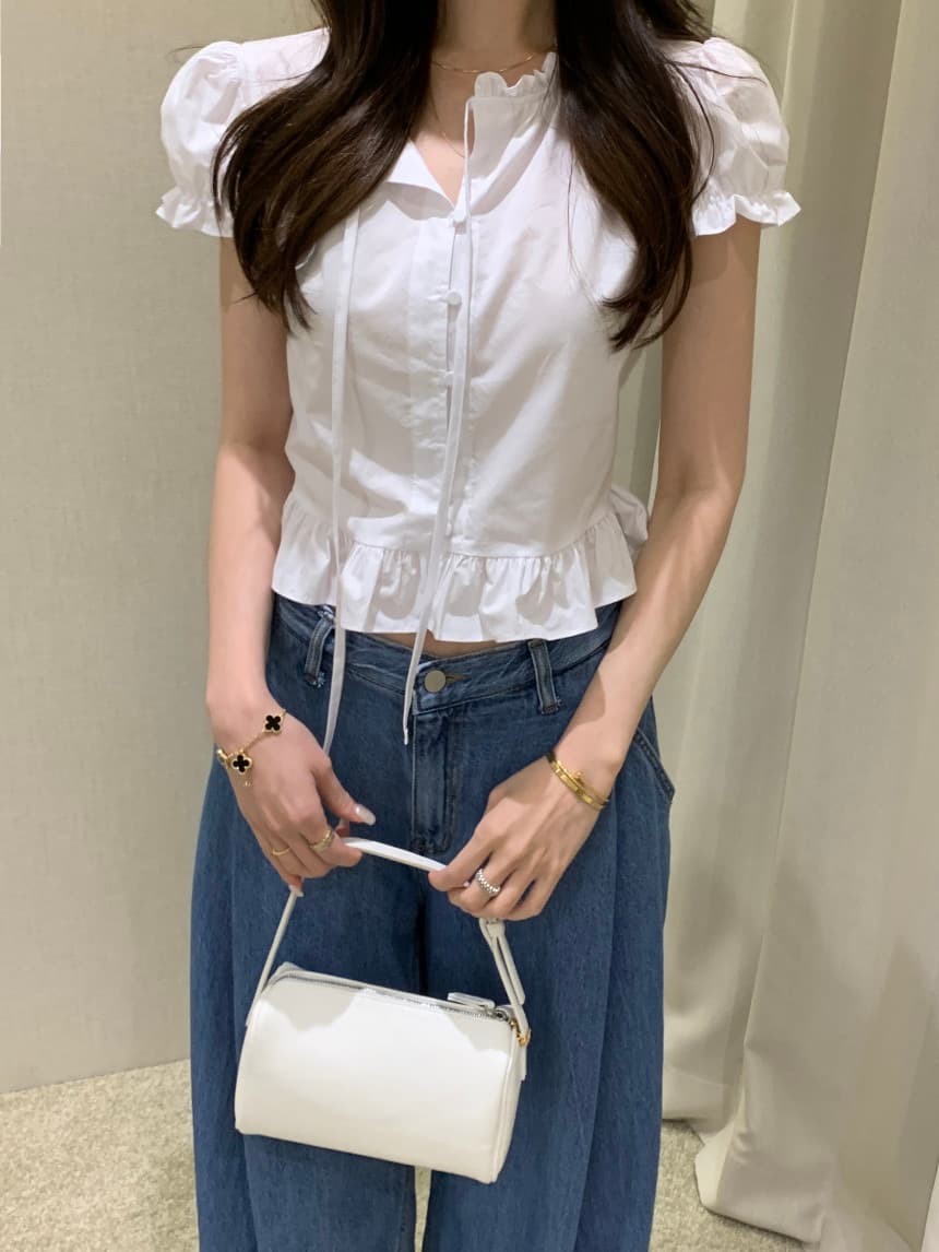 있음 선적 사이즈 업데이트 한국 chic 여름 새로운 달콤함 디자인 센스 레이스업 레이스 슬림해 보이는 쇼트 스타일 작은 셔츠 상세 이미지 8