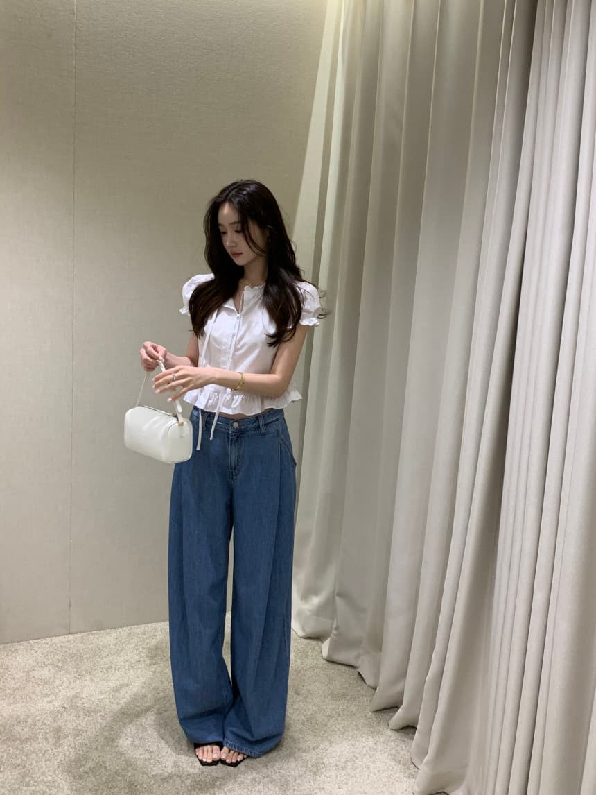 있음 선적 사이즈 업데이트 한국 chic 여름 새로운 달콤함 디자인 센스 레이스업 레이스 슬림해 보이는 쇼트 스타일 작은 셔츠 상세 이미지 9
