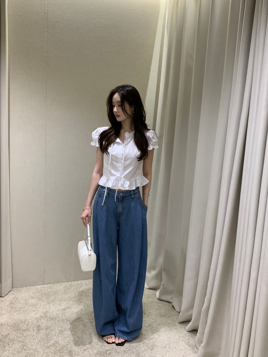 있음 선적 사이즈 업데이트 한국 chic 여름 새로운 달콤함 디자인 센스 레이스업 레이스 슬림해 보이는 쇼트 스타일 작은 셔츠 상세 이미지 10