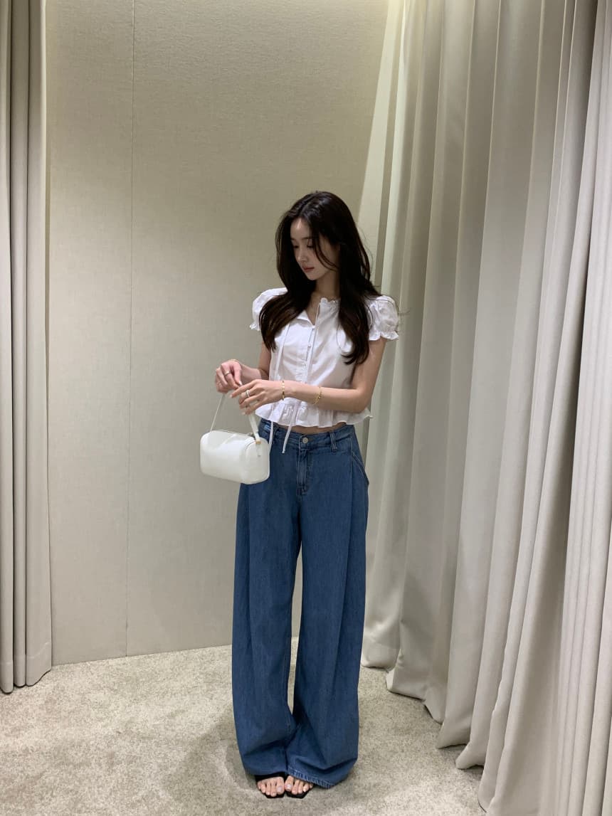 있음 선적 사이즈 업데이트 한국 chic 여름 새로운 달콤함 디자인 센스 레이스업 레이스 슬림해 보이는 쇼트 스타일 작은 셔츠 상세 이미지 12