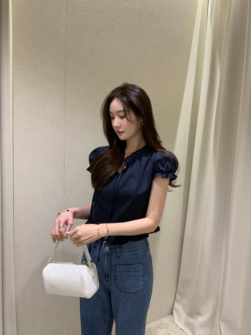 있음 선적 사이즈 업데이트 한국 chic 여름 새로운 달콤함 디자인 센스 레이스업 레이스 슬림해 보이는 쇼트 스타일 작은 셔츠 상세 이미지 21