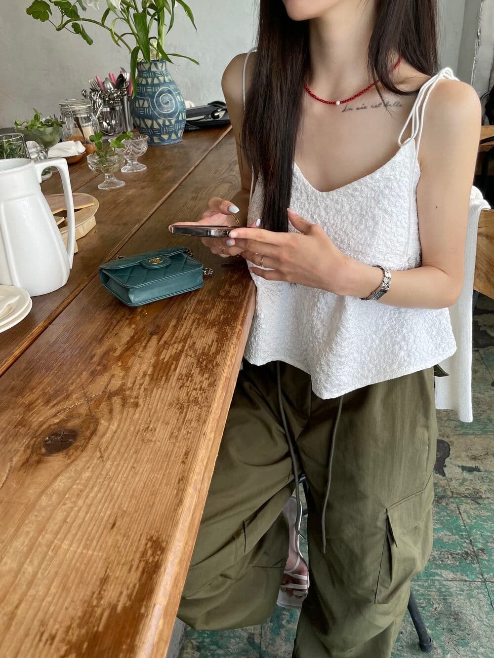 있음 선적 사이즈 업데이트 한국 chic 여름 새로운 품격 달콤함 레이스업 슬립 연령 감소 단색 인형 셔츠 상세 이미지 7