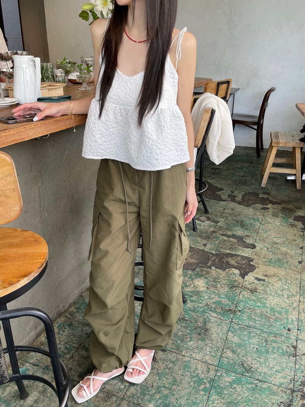 있음 선적 사이즈 업데이트 한국 chic 여름 새로운 품격 달콤함 레이스업 슬립 연령 감소 단색 인형 셔츠 상세 이미지 16