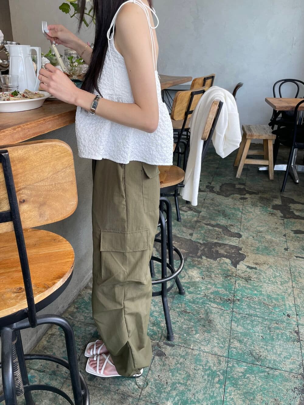 있음 선적 사이즈 업데이트 한국 chic 여름 새로운 품격 달콤함 레이스업 슬립 연령 감소 단색 인형 셔츠 상세 이미지 17