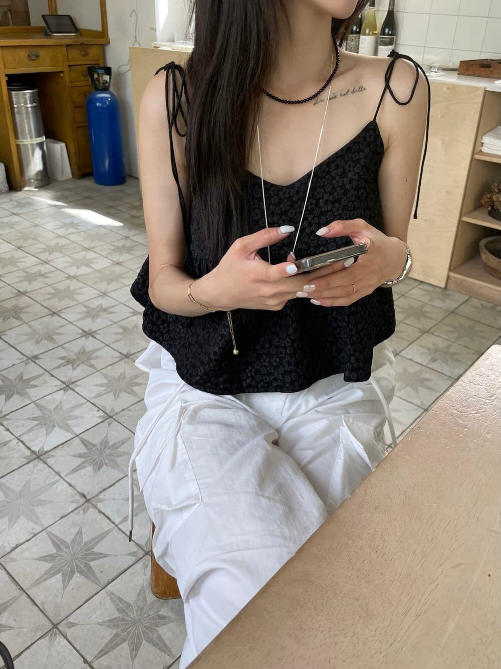 있음 선적 사이즈 업데이트 한국 chic 여름 새로운 품격 달콤함 레이스업 슬립 연령 감소 단색 인형 셔츠 상세 이미지 35