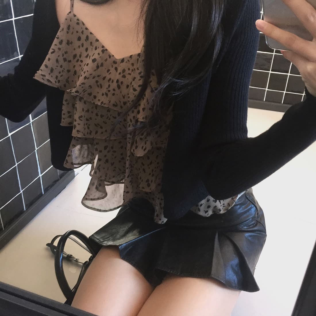 있음 선적 사이즈 업데이트 한국 chic 여름 새로운 섹시함 레오파드 무늬 케이크 층 행침 목 다용도 캐미솔 이미지 3