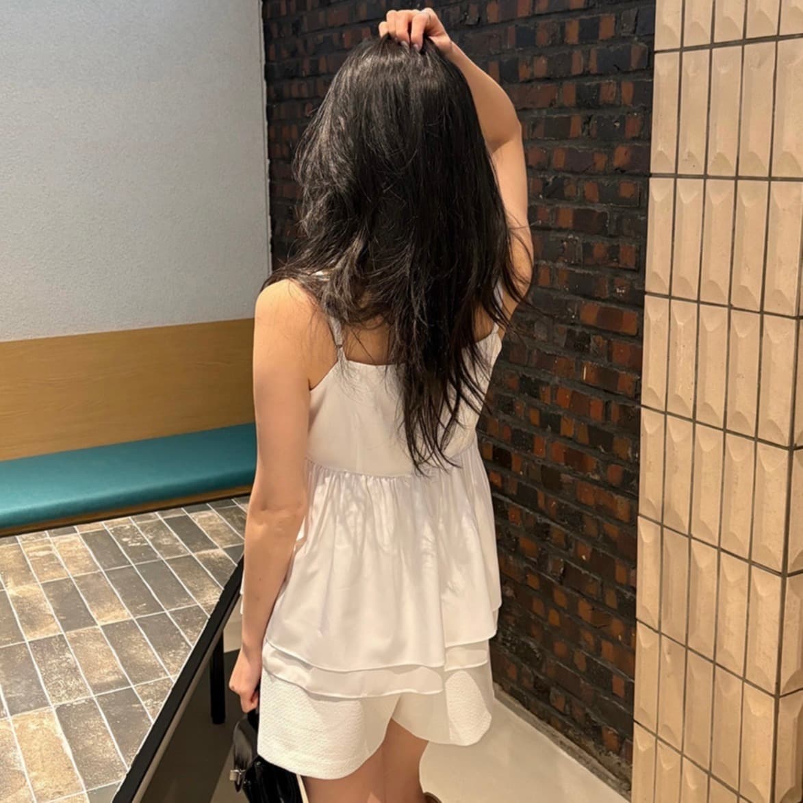 있음 선적 사이즈 업데이트 한국 chic 여름 새로운 달콤함 이중층 치마 스타일 밑단 조끼 슬립 맨위 이미지 5