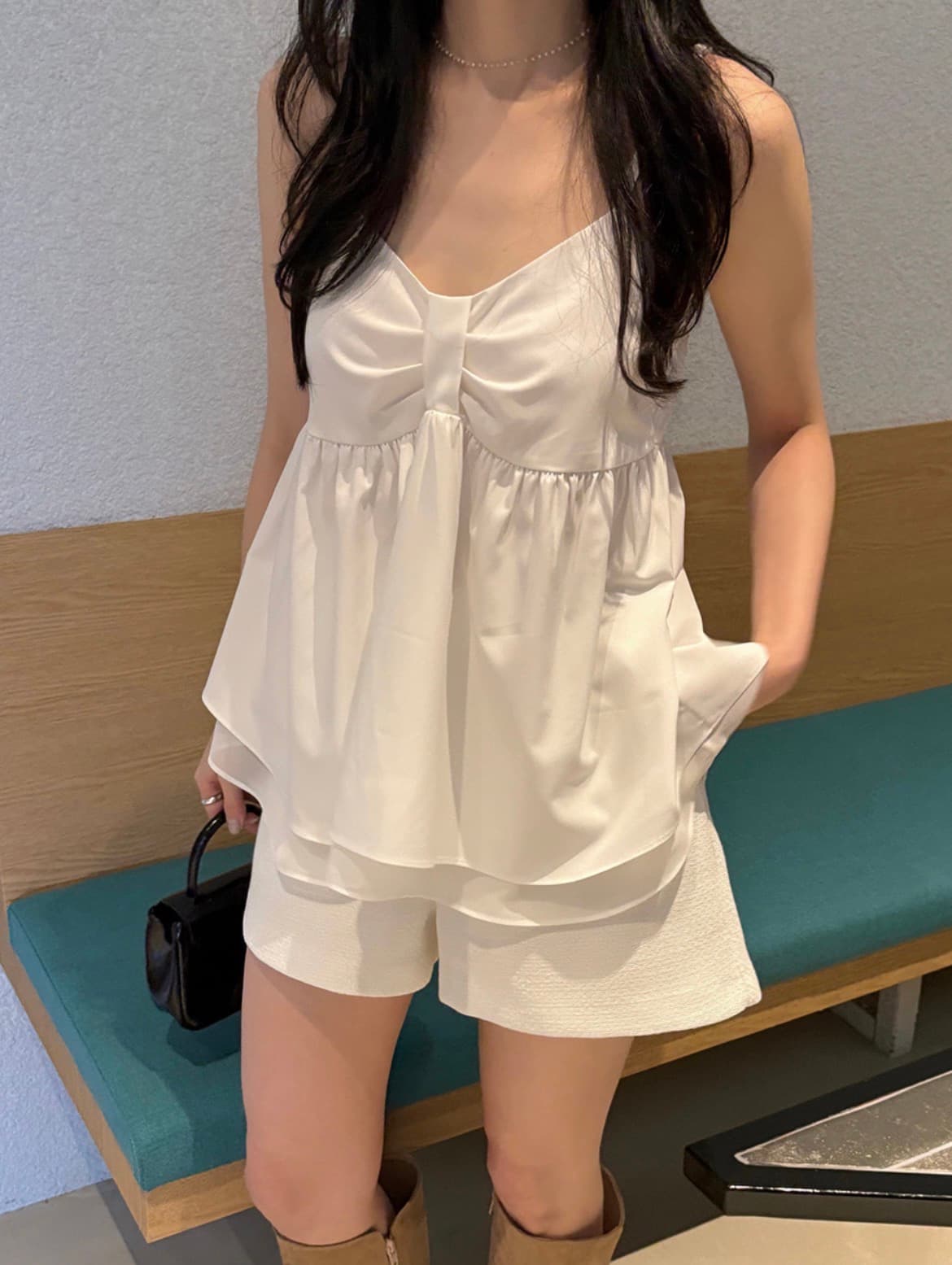 있음 선적 사이즈 업데이트 한국 chic 여름 새로운 달콤함 이중층 치마 스타일 밑단 조끼 슬립 맨위 상세 이미지 12
