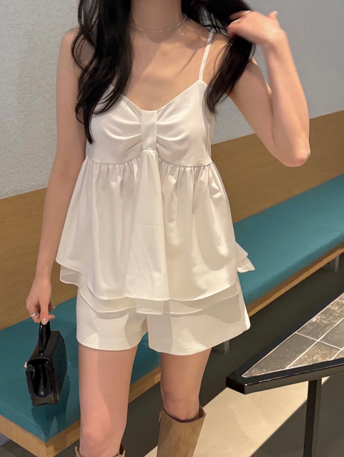 있음 선적 사이즈 업데이트 한국 chic 여름 새로운 달콤함 이중층 치마 스타일 밑단 조끼 슬립 맨위 상세 이미지 13