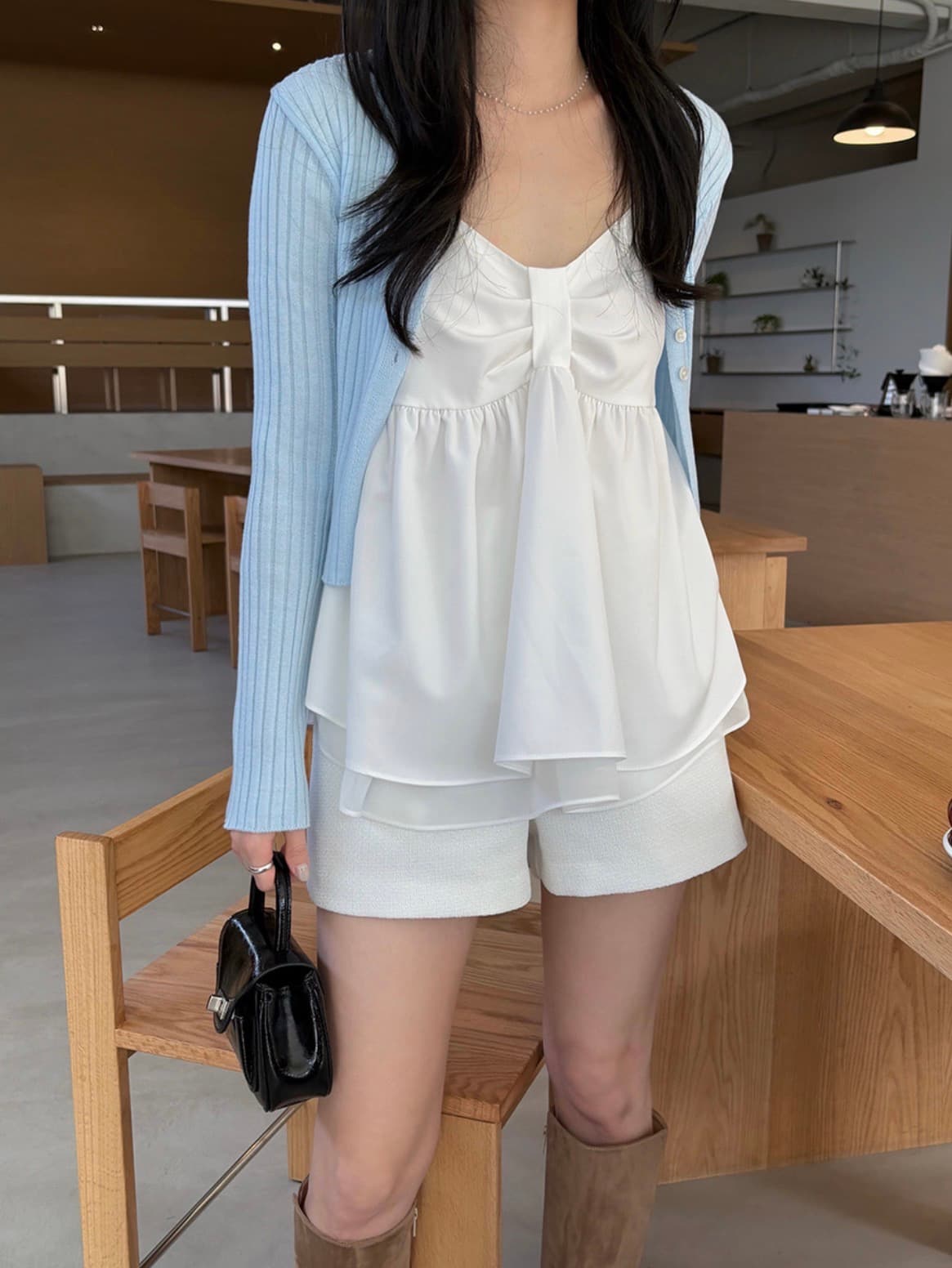 있음 선적 사이즈 업데이트 한국 chic 여름 새로운 달콤함 이중층 치마 스타일 밑단 조끼 슬립 맨위 상세 이미지 20
