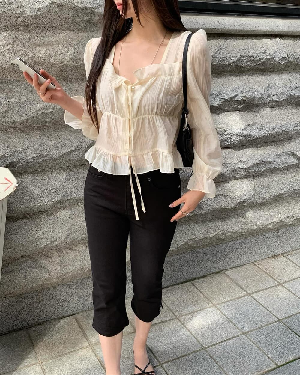 있음 선적 사이즈 업데이트 한국 chic 여름 새로운 달콤함 레이스 부드러운 바람 셔츠 상세 이미지 4