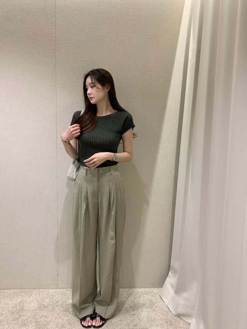 있음 선적 사이즈 업데이트 한국 chic 여름 새로운 프랑스식 불규칙 곡물 얇은 스타일 단색 반팔 니트 스웨터 상세 이미지 5