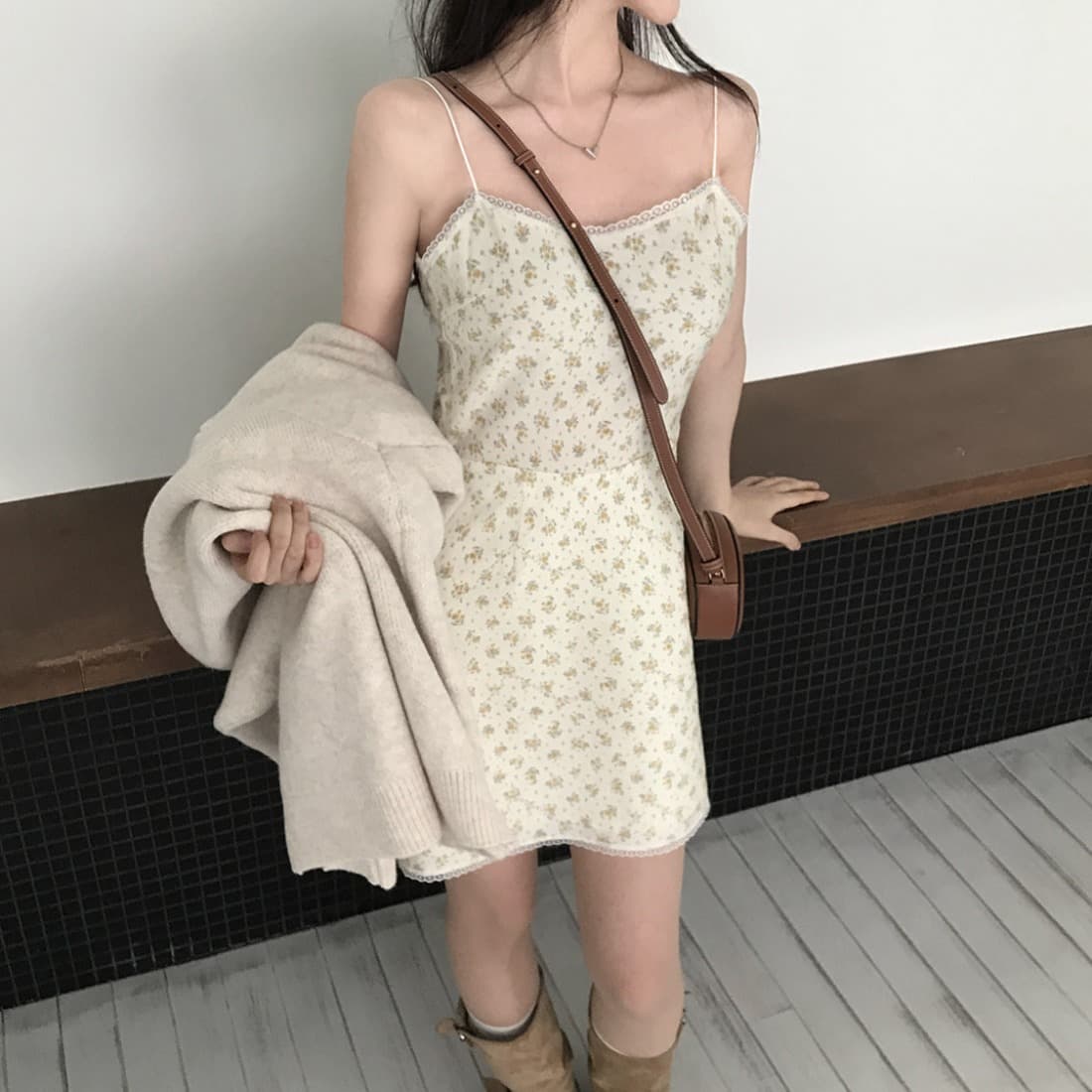 있음 선적 사이즈 업데이트 한국 chic 여름 새로운 섹시함 프린트 레이스 다용도 슬립 드레스