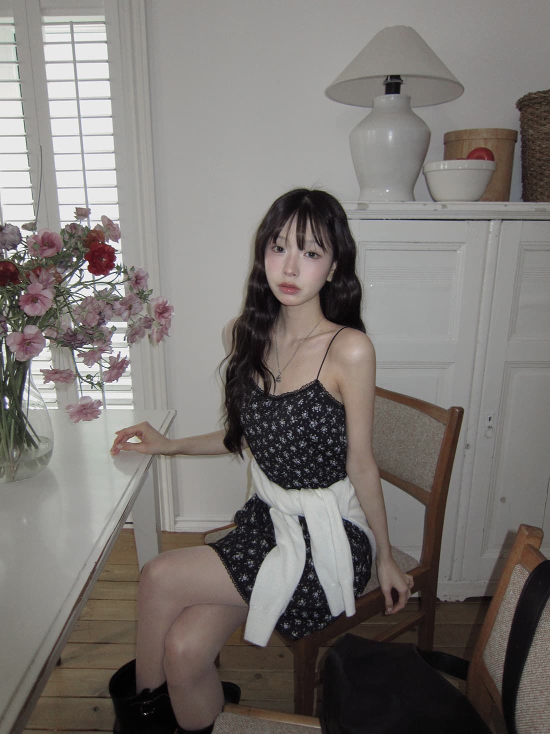 있음 선적 사이즈 업데이트 한국 chic 여름 새로운 섹시함 프린트 레이스 다용도 슬립 드레스 상세 이미지 6