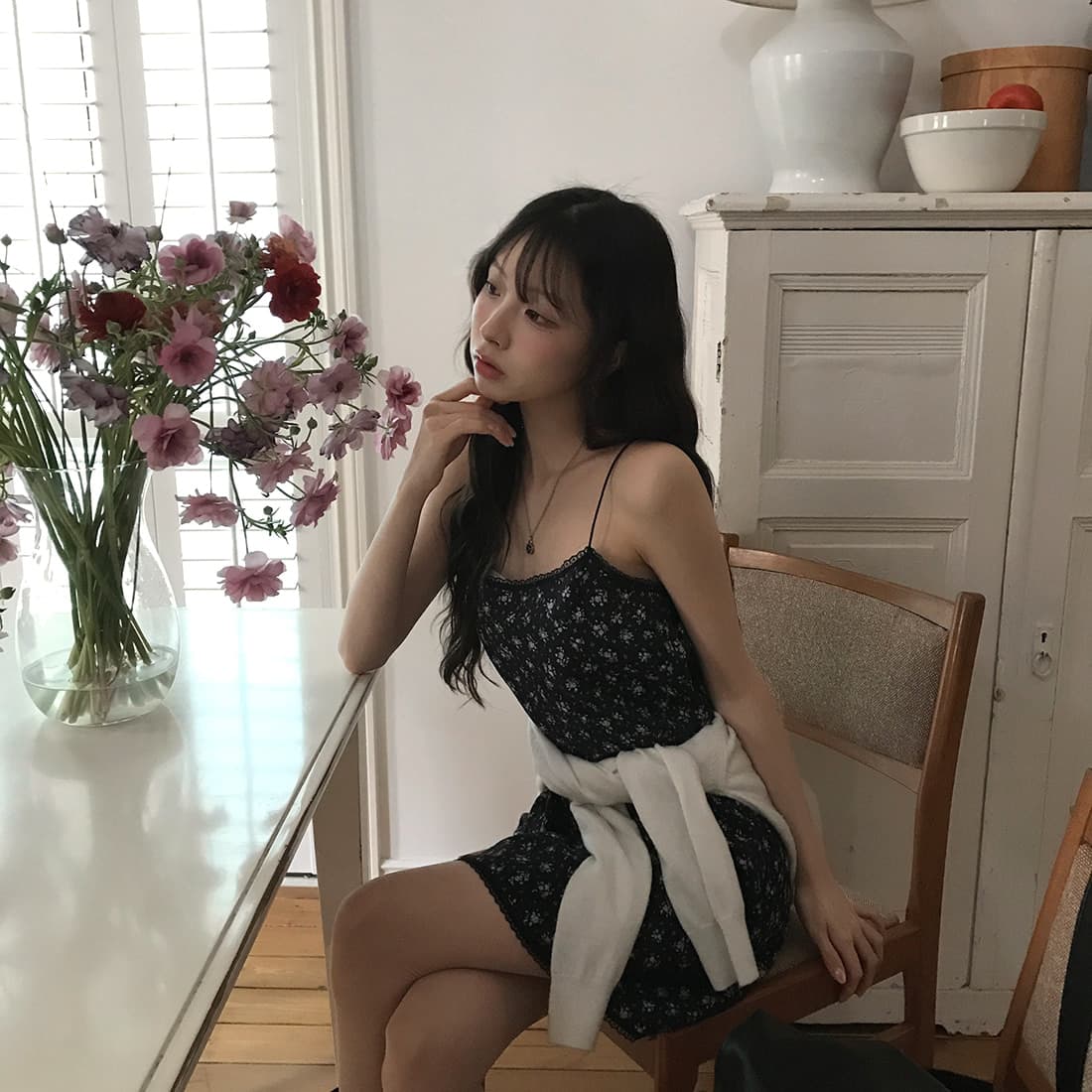 있음 선적 사이즈 업데이트 한국 chic 여름 새로운 섹시함 프린트 레이스 다용도 슬립 드레스 상세 이미지 19