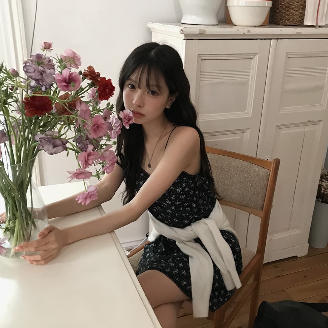 있음 선적 사이즈 업데이트 한국 chic 여름 새로운 섹시함 프린트 레이스 다용도 슬립 드레스 상세 이미지 22