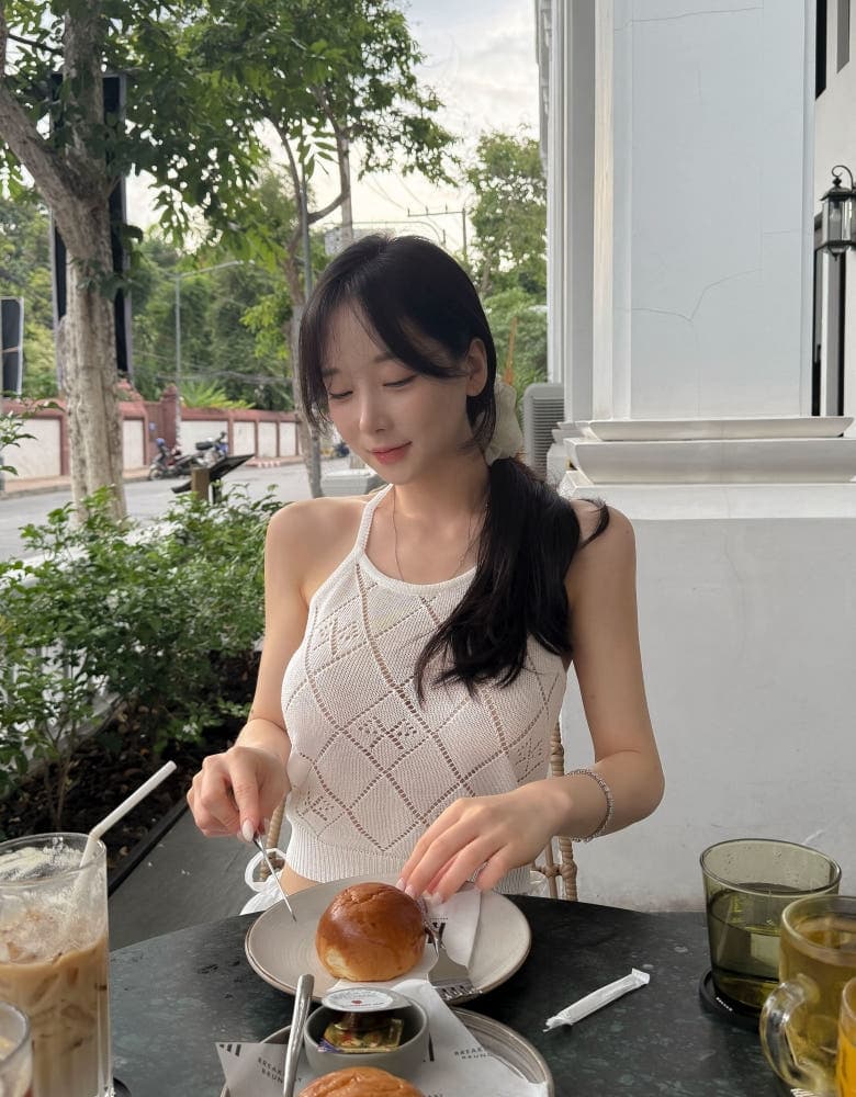 있음 선적 사이즈 업데이트 한국 chic 여름 새로운 프랑스식 미니멀리즘 행침 목 백리스 니트 스웨터 상세 이미지 1