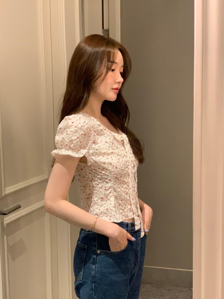 있음 선적 사이즈 업데이트 한국 chic 여름 새로운 V넥 거품 소매 몸매 가꾸기 레이스업 쇼트 스타일 셔츠 상세 이미지 28