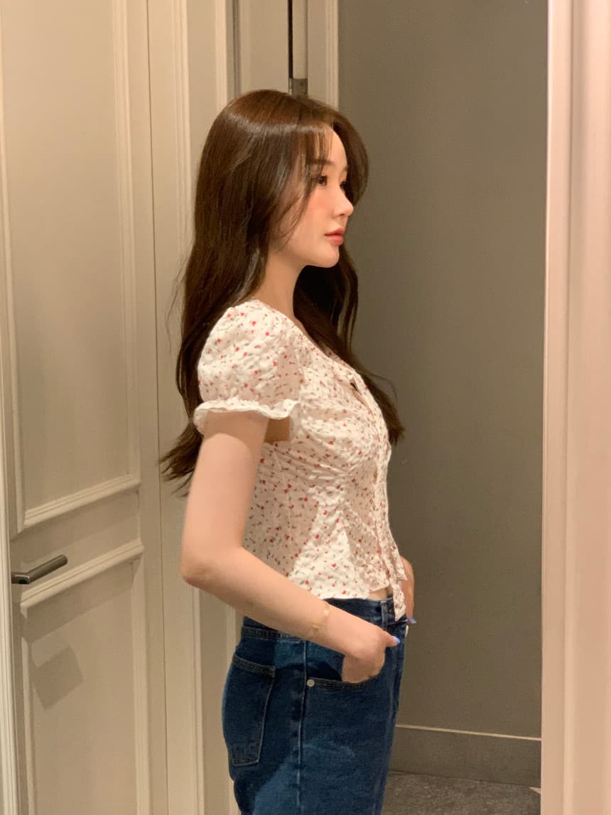 있음 선적 사이즈 업데이트 한국 chic 여름 새로운 V넥 거품 소매 몸매 가꾸기 레이스업 쇼트 스타일 셔츠 상세 이미지 29