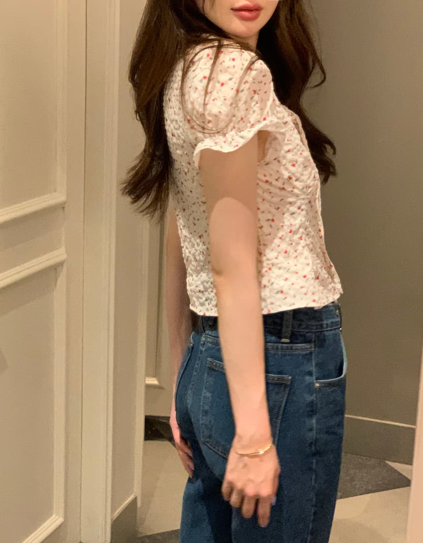 있음 선적 사이즈 업데이트 한국 chic 여름 새로운 V넥 거품 소매 몸매 가꾸기 레이스업 쇼트 스타일 셔츠 상세 이미지 31