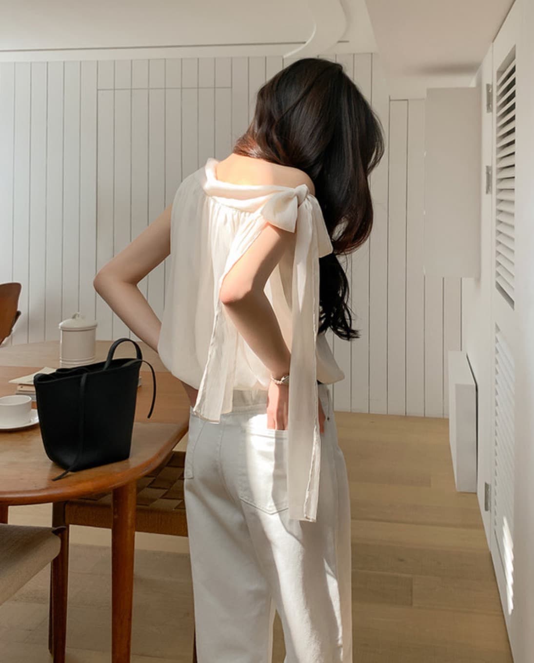 한국 chic 여름 새로운 디자인 센스 오프숄더 측면 레이스업 리본 달콤함 블라우스 상세 이미지 12