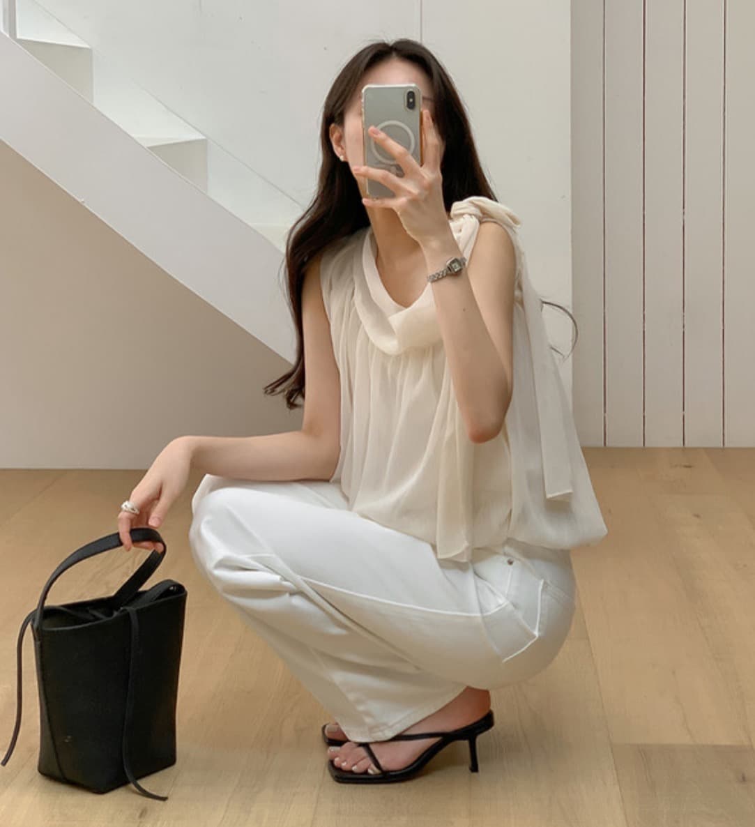 한국 chic 여름 새로운 디자인 센스 오프숄더 측면 레이스업 리본 달콤함 블라우스 상세 이미지 18