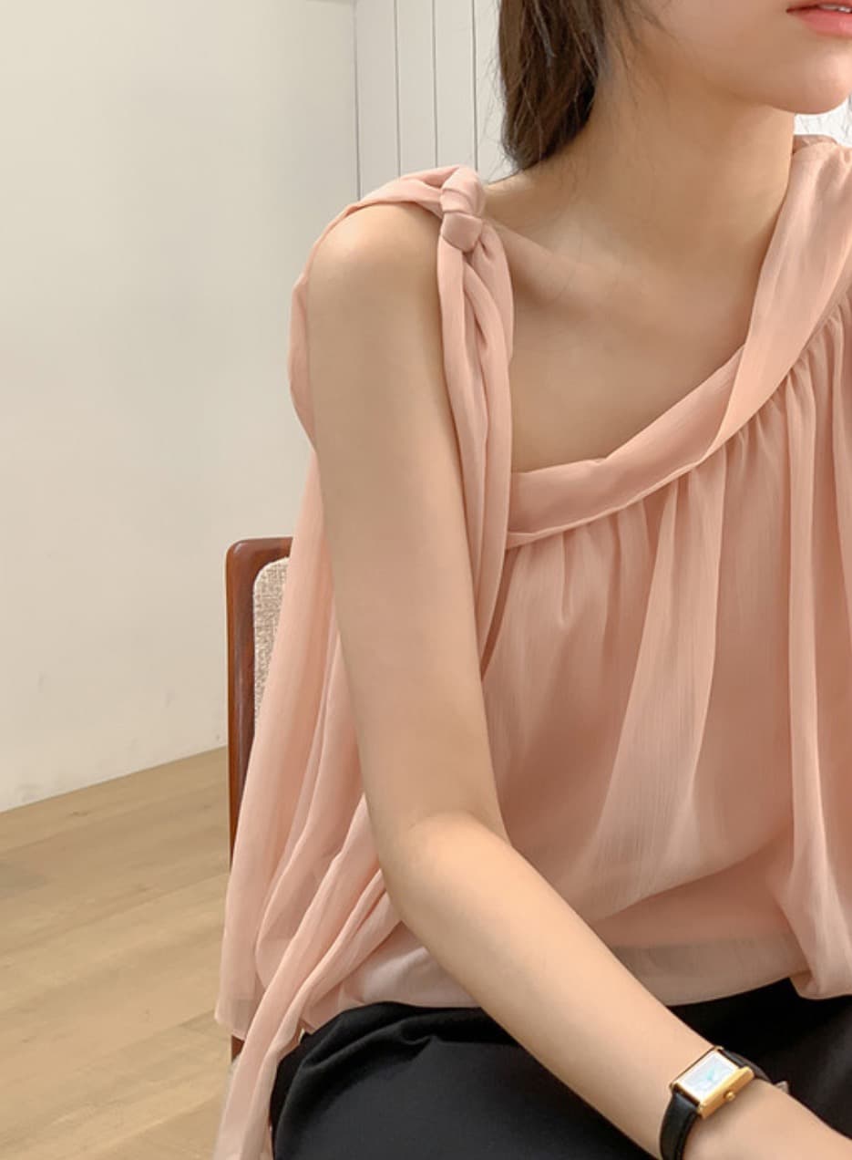 한국 chic 여름 새로운 디자인 센스 오프숄더 측면 레이스업 리본 달콤함 블라우스 상세 이미지 34