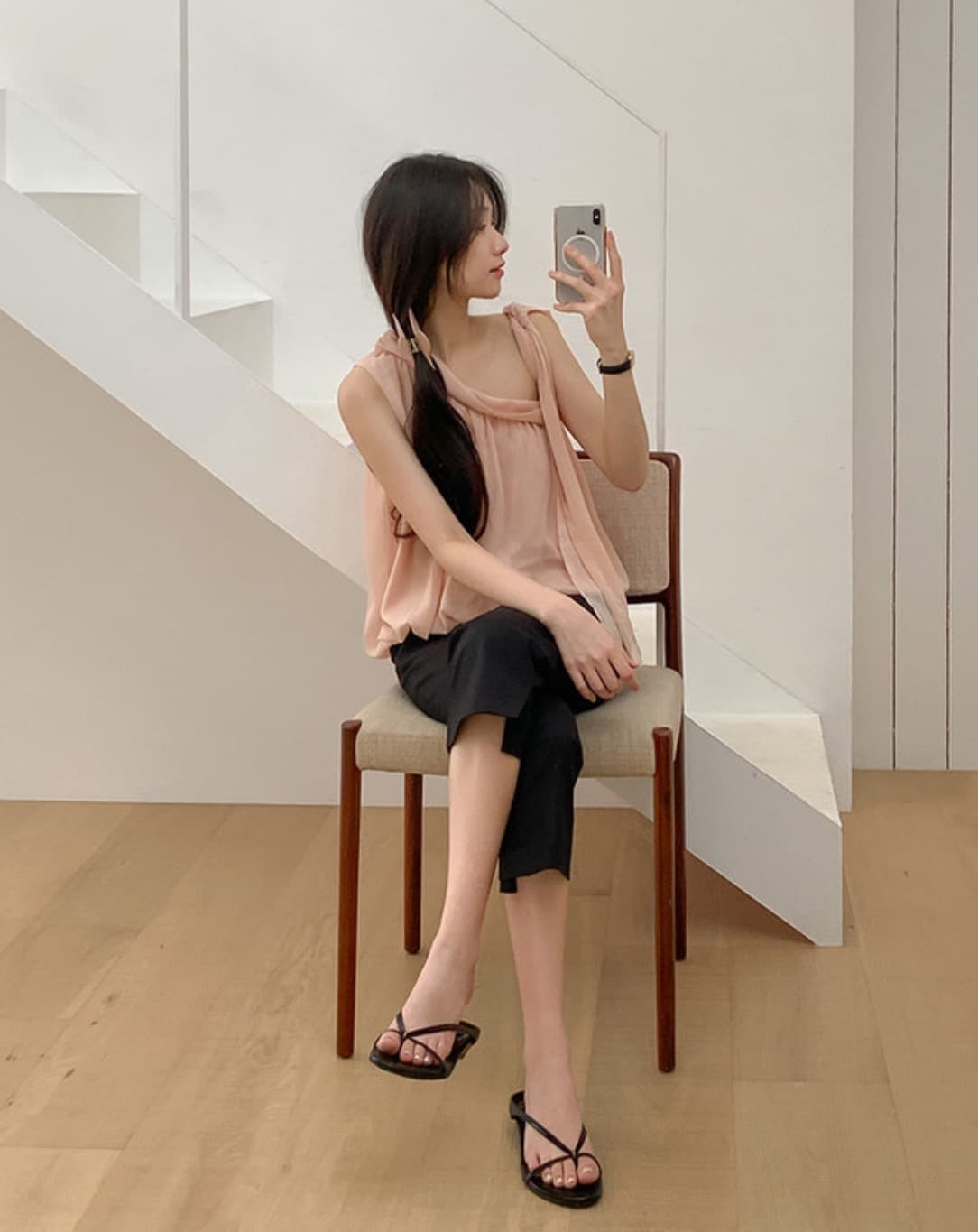 한국 chic 여름 새로운 디자인 센스 오프숄더 측면 레이스업 리본 달콤함 블라우스 상세 이미지 40