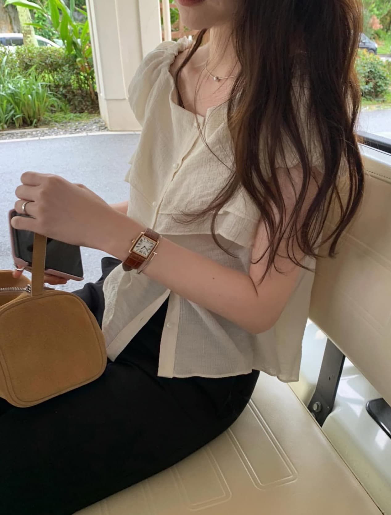 있음 선적 사이즈 업데이트 한국 chic 여름 새로운 디자인 센스 광장 칼라 단추 작은 꽃밭 소매 반팔 셔츠 상세 이미지 3