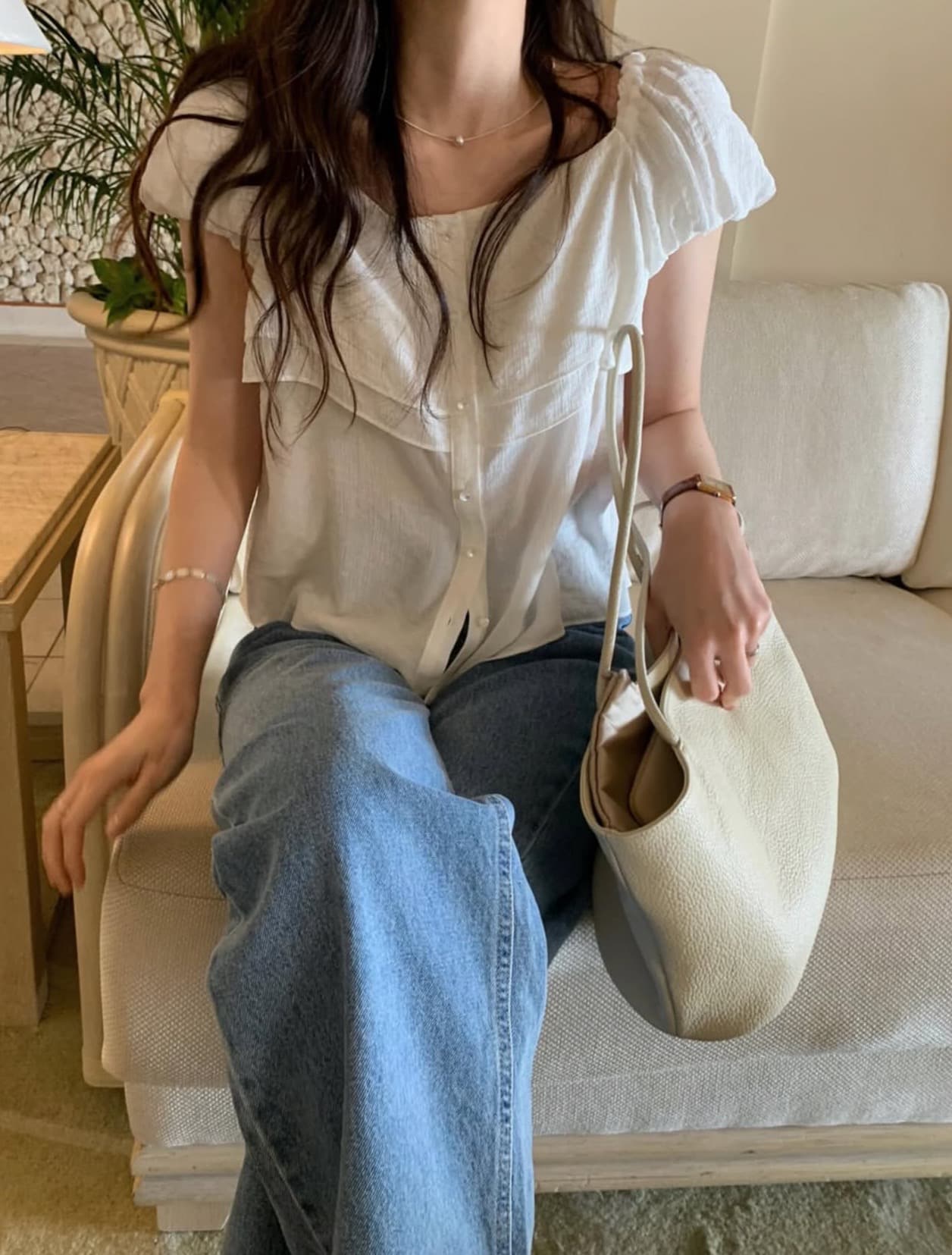 있음 선적 사이즈 업데이트 한국 chic 여름 새로운 디자인 센스 광장 칼라 단추 작은 꽃밭 소매 반팔 셔츠 상세 이미지 6